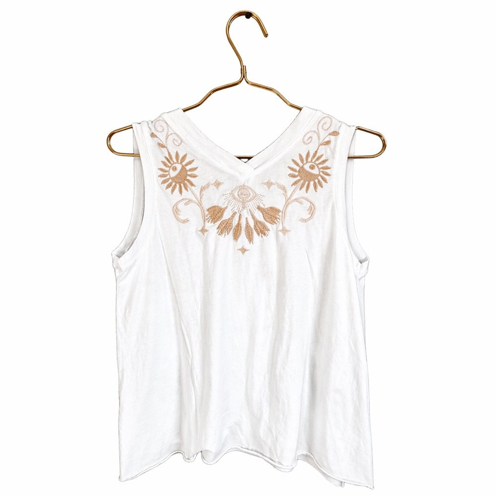 Johnny Was Danika Embroidered Tank Top Size S White Neutral Boho V Neck NWT - Picture 5 of 10